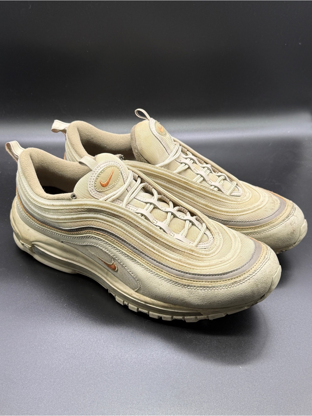 Nike Air Max 97 Khaki Cream Olive Sneakers Men's 13 Lace Up Fall Fit